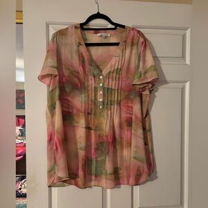 Rose & Olive Watercolor Blouse - Pink and Green